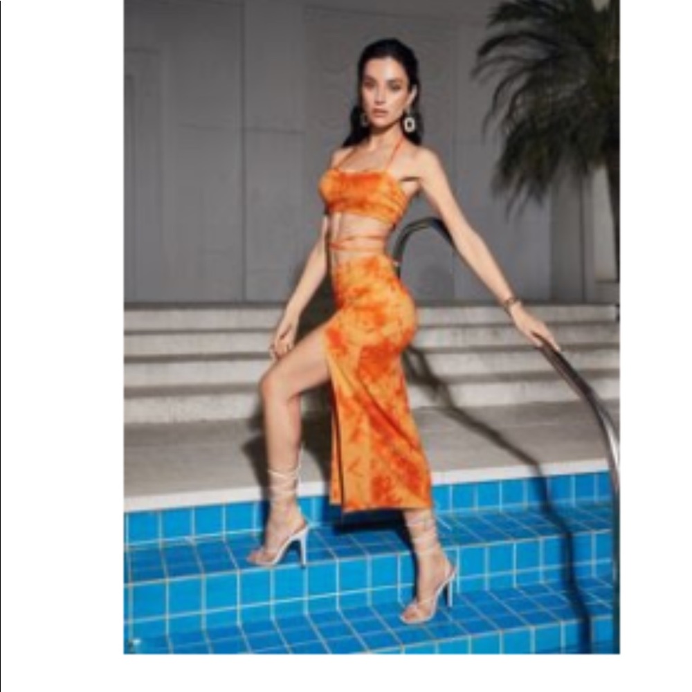 Tie dye Orange and yellow halter set